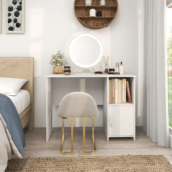 Costway Modern Computer Desk with Cabinet Cable Holes & Open Shelf Storage for Home Office {5}