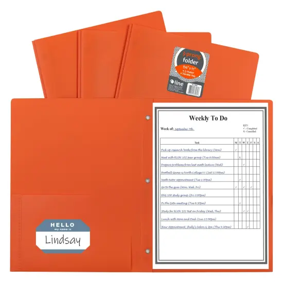 C-Line 2-Pocket Poly Portfolio with Prongs, Orange, Pack of 25 {3}
