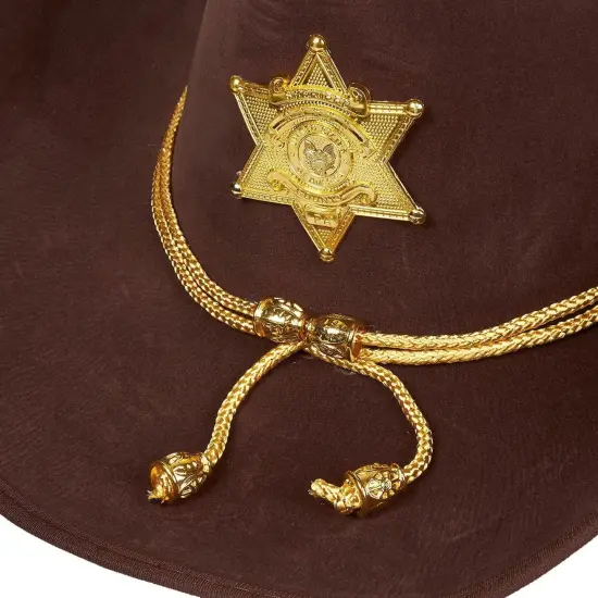 Novelty Felt Cowboy Sheriff's Hat - Fun Party Outfit Costume with Gold Braid for Halloween, Office Parties Brown {5}