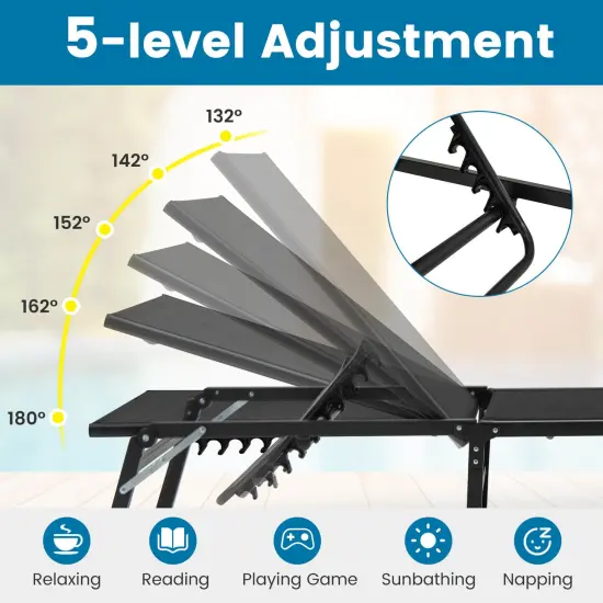 Costway 1/2 PCS Reclining Lounge Chairs Folding Patio Recliner Chair with 5-position Backrest Gray/Black {6}