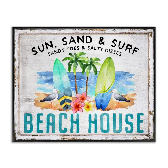 Stupell Industries Vintage Sun Sand & Surf Framed Giclee Wall Art Design by Creatif Belle {1}