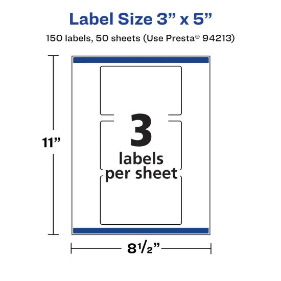 Avery Matte White Removable Rectangle Labels with Sure Feed Technology, Print-to-the-Edge, 3" x 5" {5}