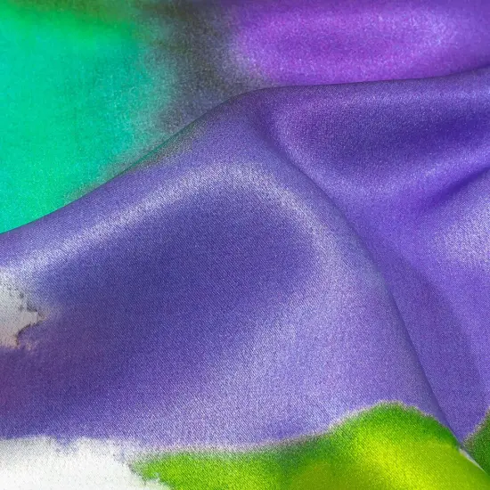 1 Yard Silk Charmeuse Watercolor Block Print Italian Made Green, Purple & Orange 52 Inches Wide {2}