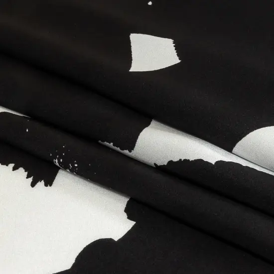 1 Yard Silk Charmeuse Brushstroke Print Italian Made White & Black Graphic 53 Inches Wide {3}