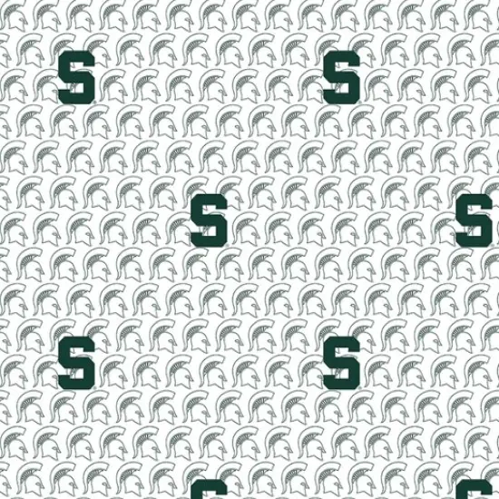 Licensed NCAA Michigan State White Block Letter MIST-1328 Cotton Fabric by the Yard {1}