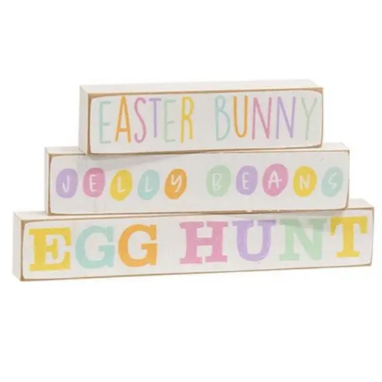 Set of 3 Easter Bunny Wooden Block Stackers with Pastel Colors for Easter Decor {1}