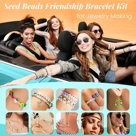 Friendship Bracelet Kit 3mm Seed Beads, 30000 Pcs 8/0 Glass Seed Beads 96 Colors Small Beads Bulk with Letter Bead Charms for Jewelry Making Girls Rings Necklaces {3}