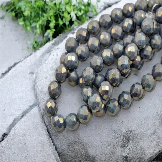 *20* 8mm Gold Lustered Opaque Persian Turquoise Fire Polished Round Beads {2}