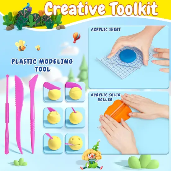 Air Dry Clay with Picture Frame,24 Colors Modeling Clay Painting DIY Kit for Kids and Adults,Soft&Ultra Light,Christmas&Birthday Gifts Education Craft Toy with Sculpting Tools {4}