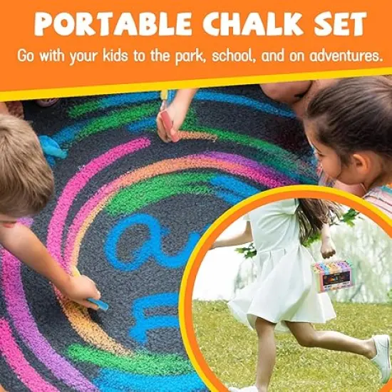 VEESA Sidewalk Chalk, 10 Colors in 52 Pcs, 4&rdquo; x 1&rdquo; - Washable Jumbo Driveway Chalk Bulk for kids Adults, Draw on Chalkboard, Blackboard and Outdoor Playground {5}