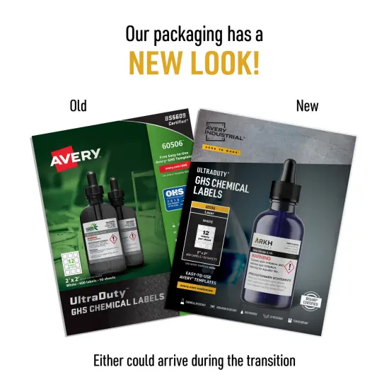 Avery UltraDuty GHS Chemical Labels for Laser Printers, Permanent Adhesive, Waterproof, UV Resistant, 2" x 2", 600 Labels (60506) - 5 Pack {3}