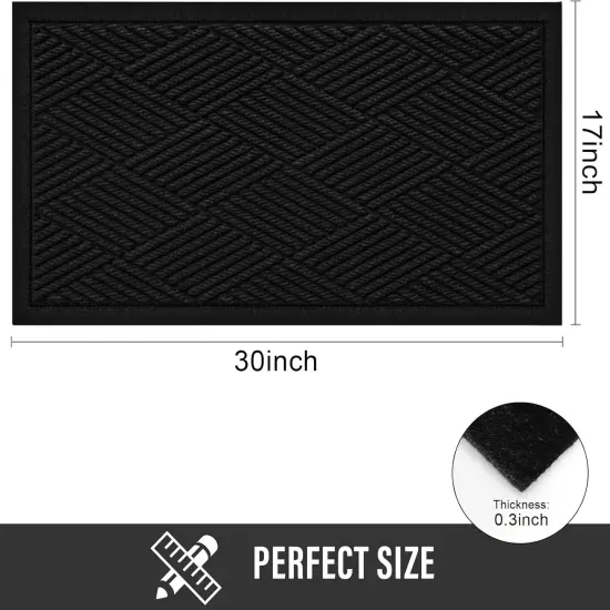Durable Front Door Mat, Absorbent Muddy Dirt Resist Welcome Door Mats Outdoor Indoor, Stain and Fade Resistant, Non-Slip Rubber Backing Low Profile Doormat for Entryway, 30&times;17, Black {2}