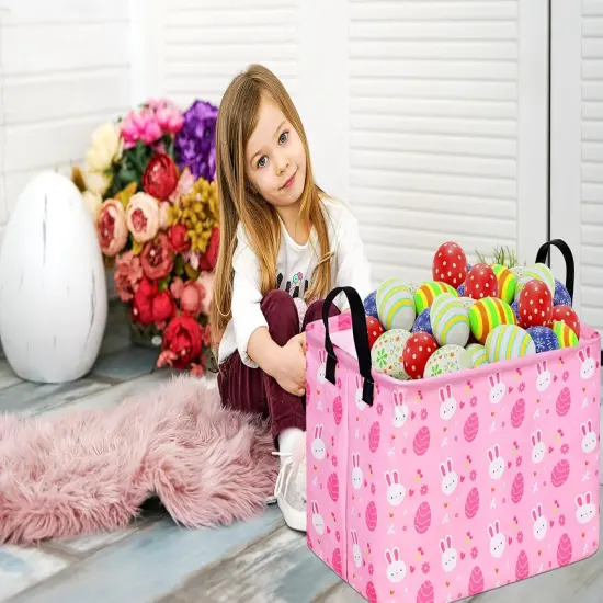 Rectangle Easter Basket Storage Bin Eggs Gift Basket Laundry Hamper Storage Basket Fabric Material Organization Basket Toy Box Nursery Hamper for Clothes Toys With Handles {3}