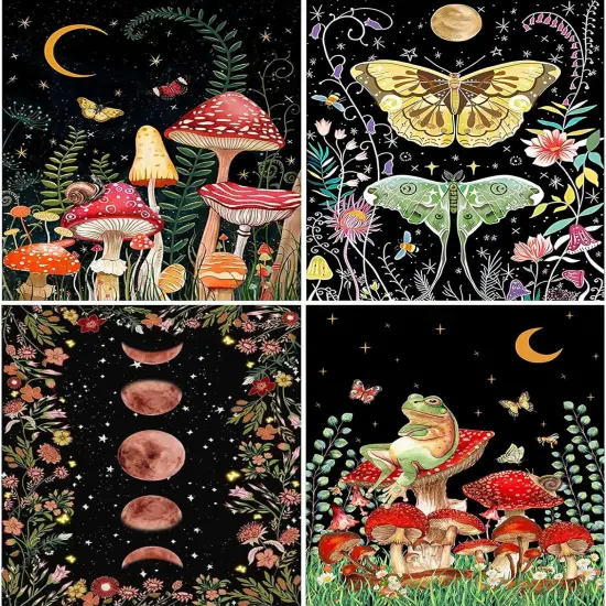 Paint by Numbers for Adults and Kids Beginner, 4 Pack Painting by Number Kits On Canvas, Without Frame DIY Moon Mushroom Oil Painting Acrylic Paints, Home Wall Decor Gift 12x16inch {1}