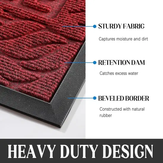 Welcome Mat Outdoor Indoor, 29.5x17 Waterproof Door Mat Outside Entrance, All-Weather Non Slip Door Mat Outside Entrance, Low-Profile Front Door Mat, Porch and Patio Entryway Mat, Wine Red {2}