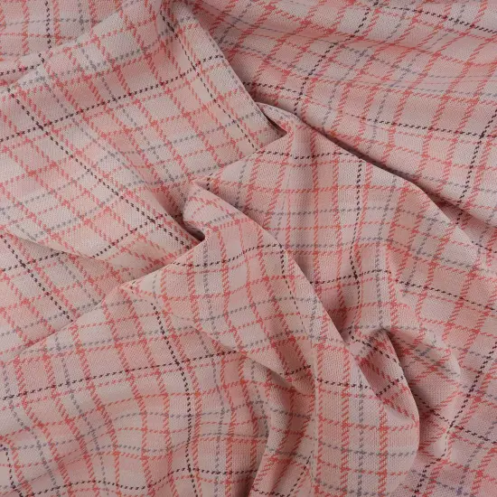 1 Yard Knit Jacquard Plaid Fabric, 230 GSM Polyester Rayon Spandex Blend 58/60" Width ROSE {2}