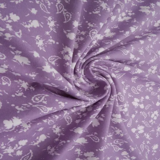 1 Yard Brushed DTY Floral Paisley Print Fabric 170 GSM, 58/60&Prime; Wide Polyester Spandex Blend LAVENDER {2}