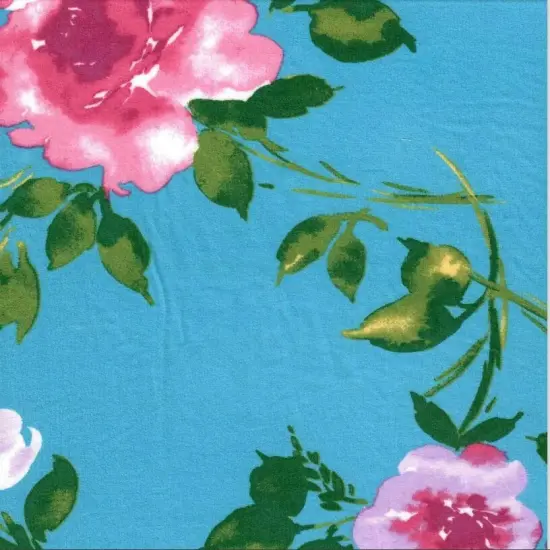 Watercolor Floral Knit Fabric DTY Brushed Soft Stretch 58/60" Wide CHAMBRAY {3}