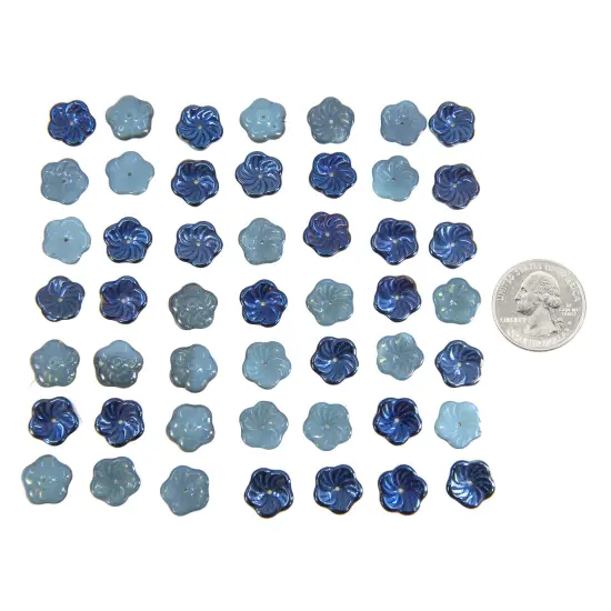12mm Flat Pinwheel Flower Beads in Milky Aqua and Blue Iris Apx 25 Beads GB-PWF03 {1}