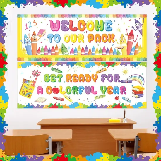 2 Pcs Crayon Welcome Banners 13.8x38.6 Inch Welcome to Our Pack Banner {5}