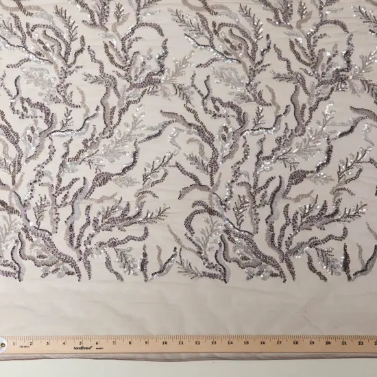 1 Yard Embroidered Lace Fabric Beaded & Sequined with Rich Design, 50/52&Prime; Wide Burguny/Blue {4}