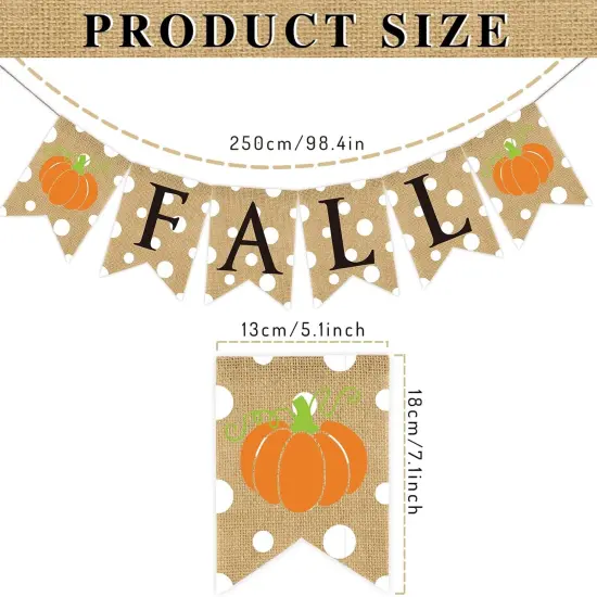 8.2Ft Fall Pumpkin Burlap Banner White Dotted Thanksgiving Bunting Garland {2}