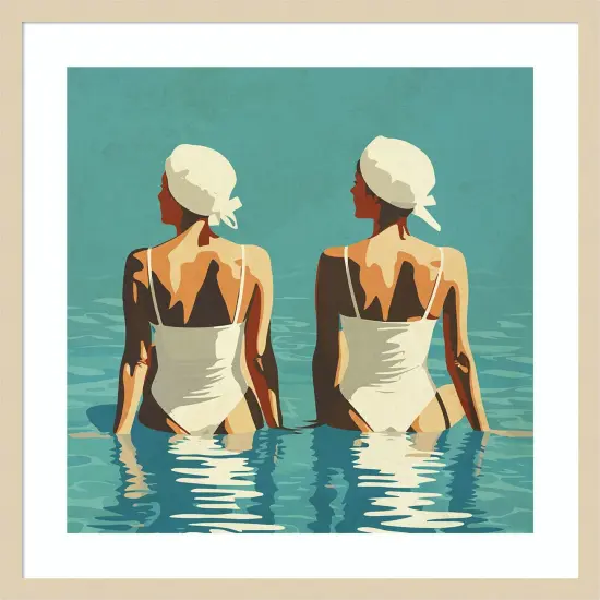Two Friends At The Beach by Layla Oz Wood Framed Wall Art Print {1}