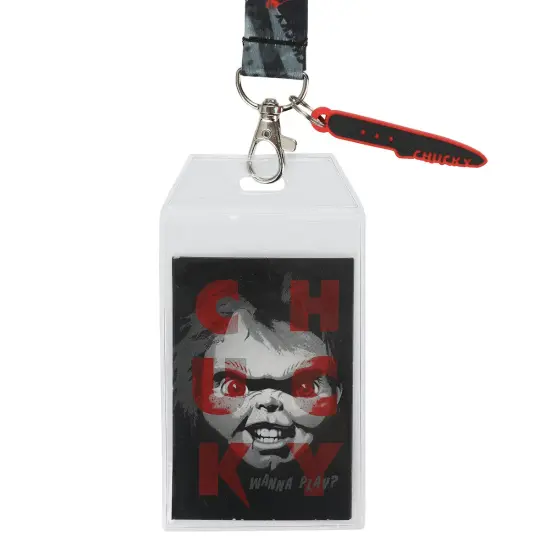 Chucky "Wanna Play?" 22-Inch Lanyard With Rubber Charm and Clear ID Sleeve {1}