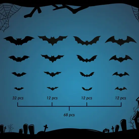 68pcs 3D Bat Wall Decor &ndash; Halloween PVC Stickers for Indoor/Outdoor Home & Party Decorations {3}