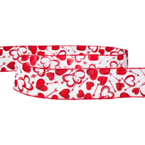 Northlight Hearts Valentine's Day Wired Craft Ribbon - 2.5" x 10 Yards - White and Red {5}