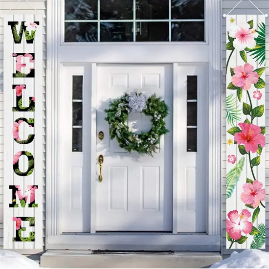 Welcome Spring Summer Porch Banners 70.8 x 11.8 inch,Hawaiian Aloha Porch Sign {1}