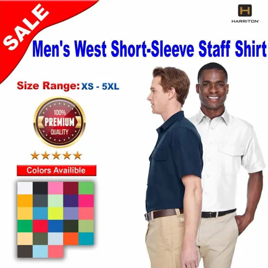 Harriton&reg; Men's Key West Short-Sleeve Performance Staff Shirt Navy {2}