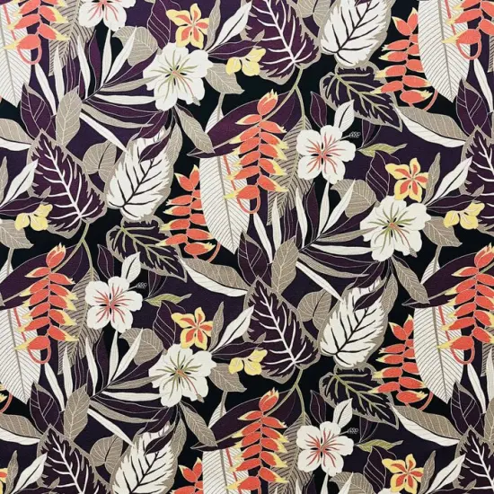 1 Yard Tropical Garden Cotton Fabric for Upholstery and Home Decor 56-58 inches Wide Eggplant/Black {1}
