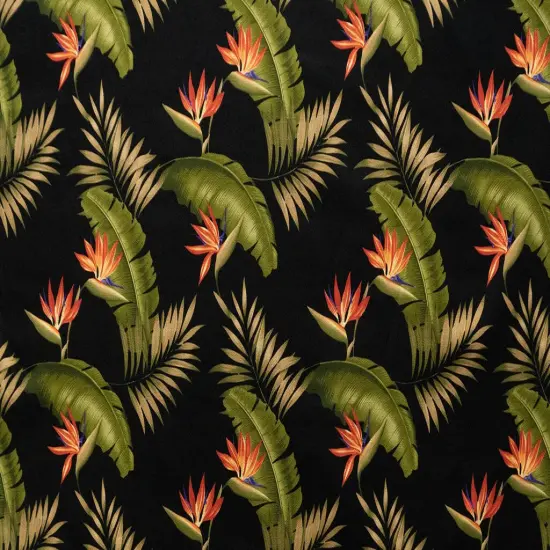 1 Yard Plumeria & Palm Leaf Upholstery Fabric with Bird of Paradise Seeds 100% Cotton Barkcloth, 56"-58" Width Black {1}