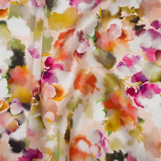 1 Yard Silk Charmeuse Watercolor Floral Italian Made Peach, Olive & Fuchsia 53 Inches Width {2}