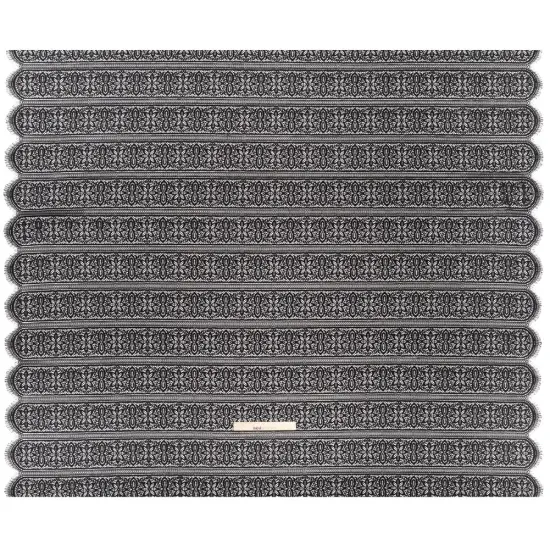 1 Yard Black Re-Embroidered Lace Fabric Floral Medallion Stripes Finished Edge Sheer 50 Inch Width {3}