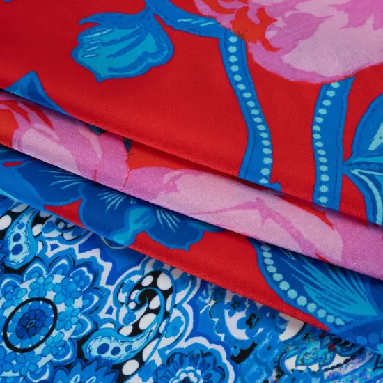 1 Yard Italian Silk Charmeuse Print Fabric Red Blue Gold Floral Abstract Stripes, 53 Inches Width {4}