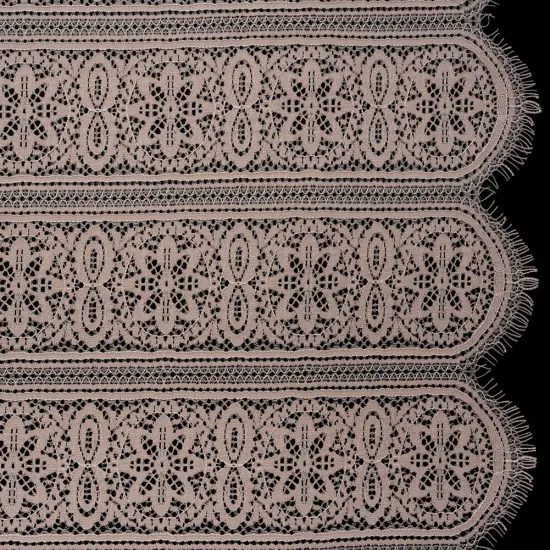 1 Yard Taupe Re-Embroidered Lace Fabric Floral Medallion Stripes Finished Edge Sheer 50 Inch Width {2}