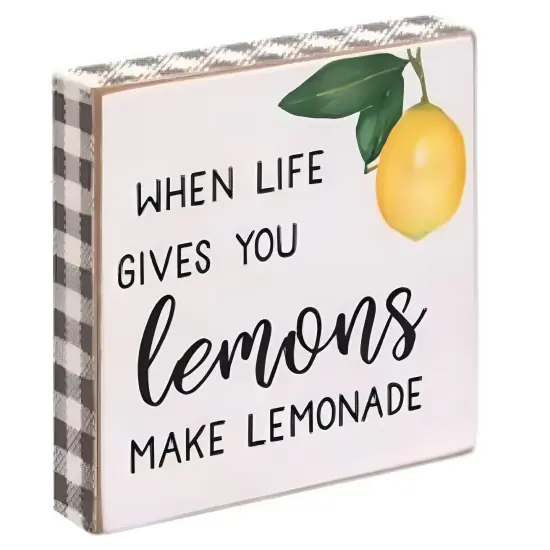 Wood Blocks with Buffalo Check, Lemon Quotes, Freestanding Decor 2 Asstd {4}