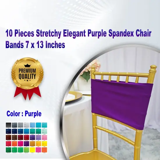 10 Pieces Stretchy Elegant Purple Spandex Chair Bands 7 x 13 Inches {1}