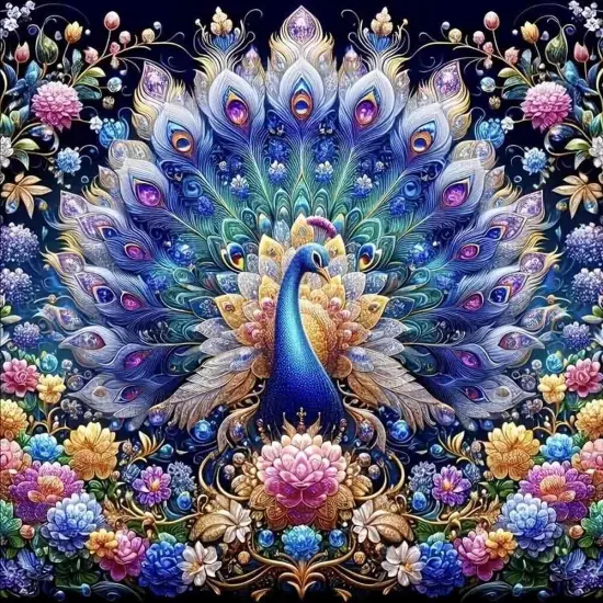 Peacock Diamond Painting Kit &ndash; 13.7&times;13.7 inch {1}