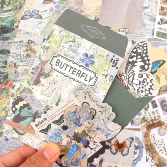 Aesthetic Scrapbook Kit with A6 Grid Notebook - Green Kit Butterfly {4}
