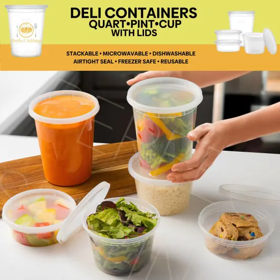Perfect Settings Plastic Deli Containers with Lids [44 Sets] Variety Pk 8oz, 16oz & 32oz | Leakproof, Freezer Safe Soup & Food Storage | Microwavable Food Containers with Lids {4}