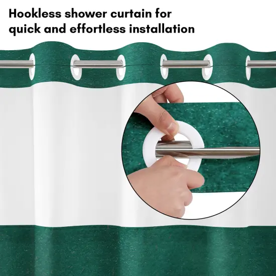 Americanflat 72x75 Hookless Shower Curtain - Abstract Green White Shower Curtain with Sheer Panel, Snap-In Liner, and Grommets - 100% Polyester {3}