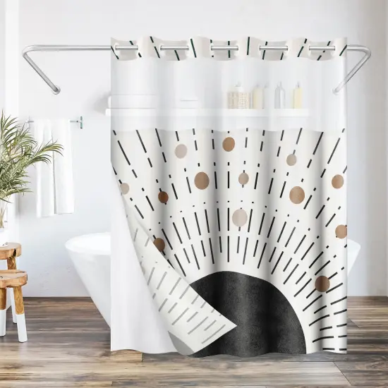 Americanflat 72x75 Hookless Shower Curtain - Abstract Black Bronze Shower Curtain with Sheer Panel, Snap-In Liner, and Grommets - 100% Polyester {1}