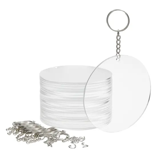 20-Pack 3.5-Inch Clear Round Acrylic Keychain Blanks, 1/8-Inch Thick Plastic Circles with 10 Metal Chains, Rings, and Clasps for Custom Keychains, Christmas Tree Ornaments, Crafting and Art Supplies {1}