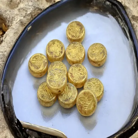 *12* 12mm Yellow Gold Washed Crystal Bee Coin Beads {2}