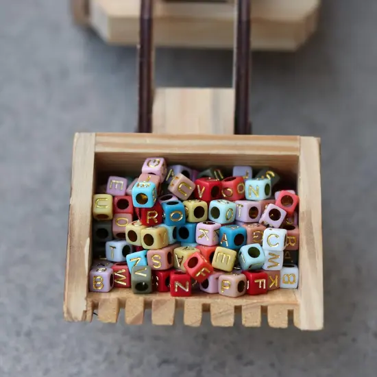Letter Beads, Augshy 1400 Pcs Morandi Cube Alphabet Beads,Square Letter Beads with 1 Roll 10M Crystal String Cord {4}