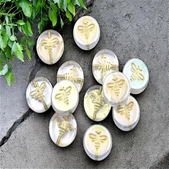 *12* 12mm Gold Washed Crystal AB Bee Coin Beads {4}