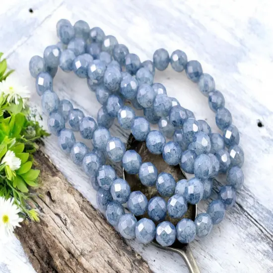 *25* 8mm Blue Lustered Crystal Opaline Fire Polished Round Beads {4}
